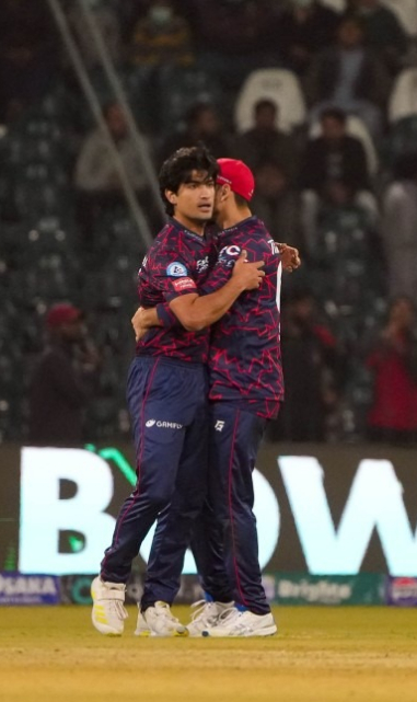 Naseem Shah celebrates after picking wicket